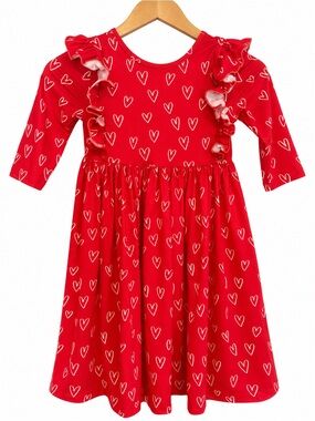 Girls' Mila & Rose Red Heart-Print Ruffle Dress